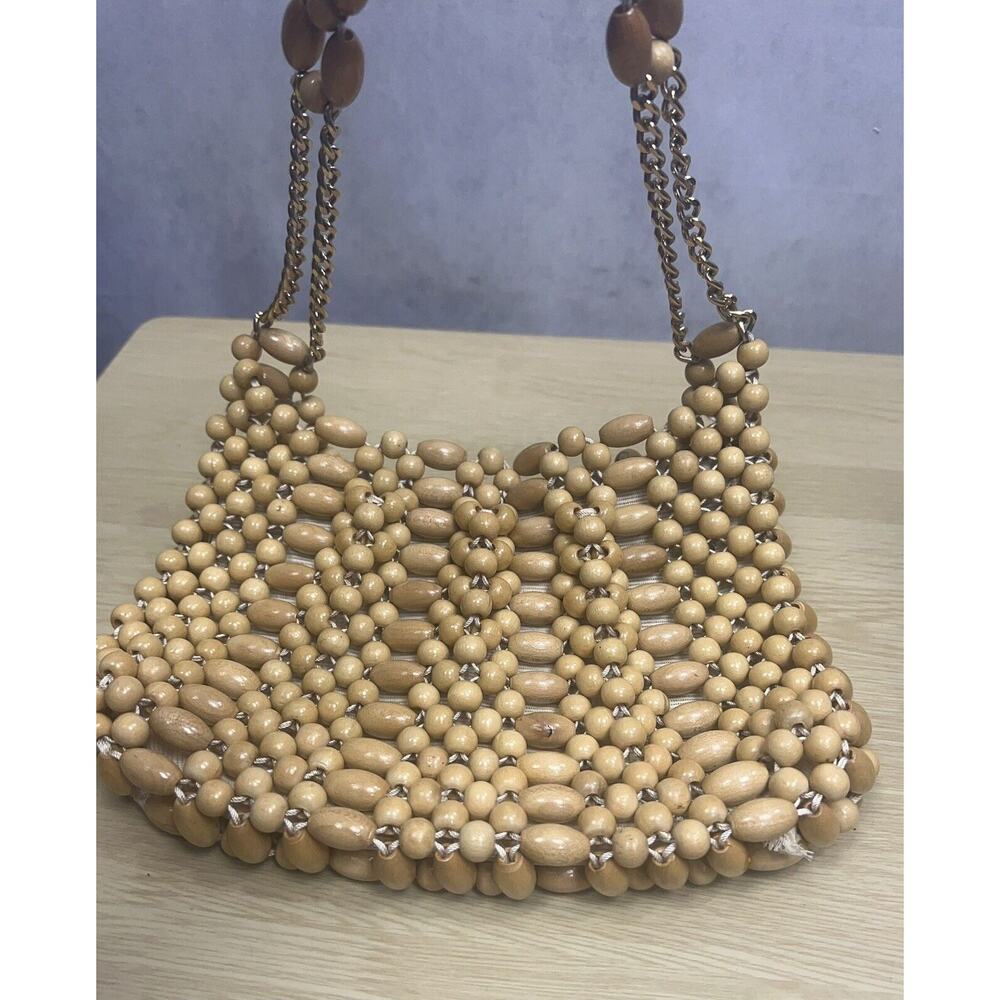 Vintage 1960’s Wooden Bead Handbag Purse Chain Strap Made in Japan An Exclusive - Picture 5 of 13